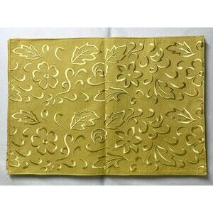 Noble Excellence Set of 6 Green Embroidered Floral Placemats 13x19 Cotton NWT